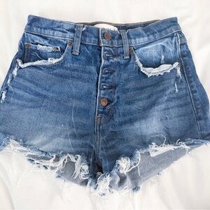 Abercrombie & Fitch Distressed Blue Button-Front Denim Shorts